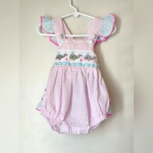 LIL CACTUS Smocked Whale Bubble Ruffle Butt  Romper